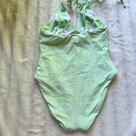 Solid & Striped Olympia Pistachio Green Gingham Reversible One Piece Swimsuit - Picture 5 of 8